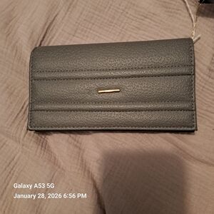Gray Textured Wallet with Gold Accent
